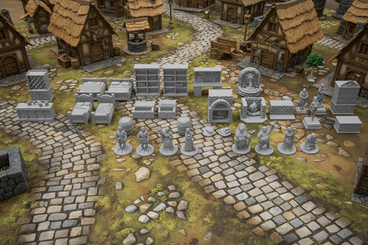 28mm Village Furniture & NPC Set – RPG Tavern Decor - Northern Foundry