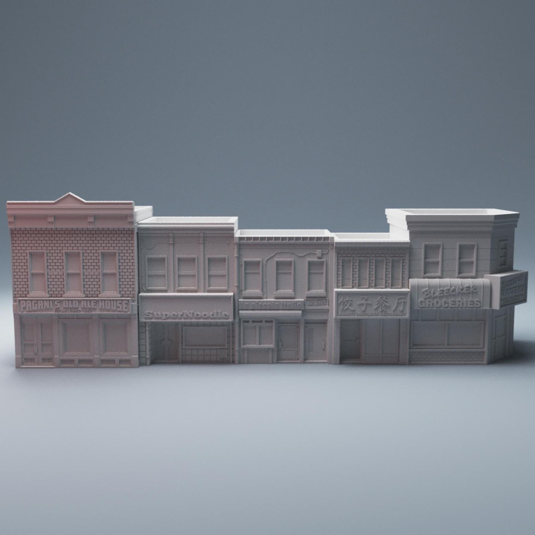 40mm Heroic City Block Terrain – 5 Buildings + 19 Scatter - Northern Foundry