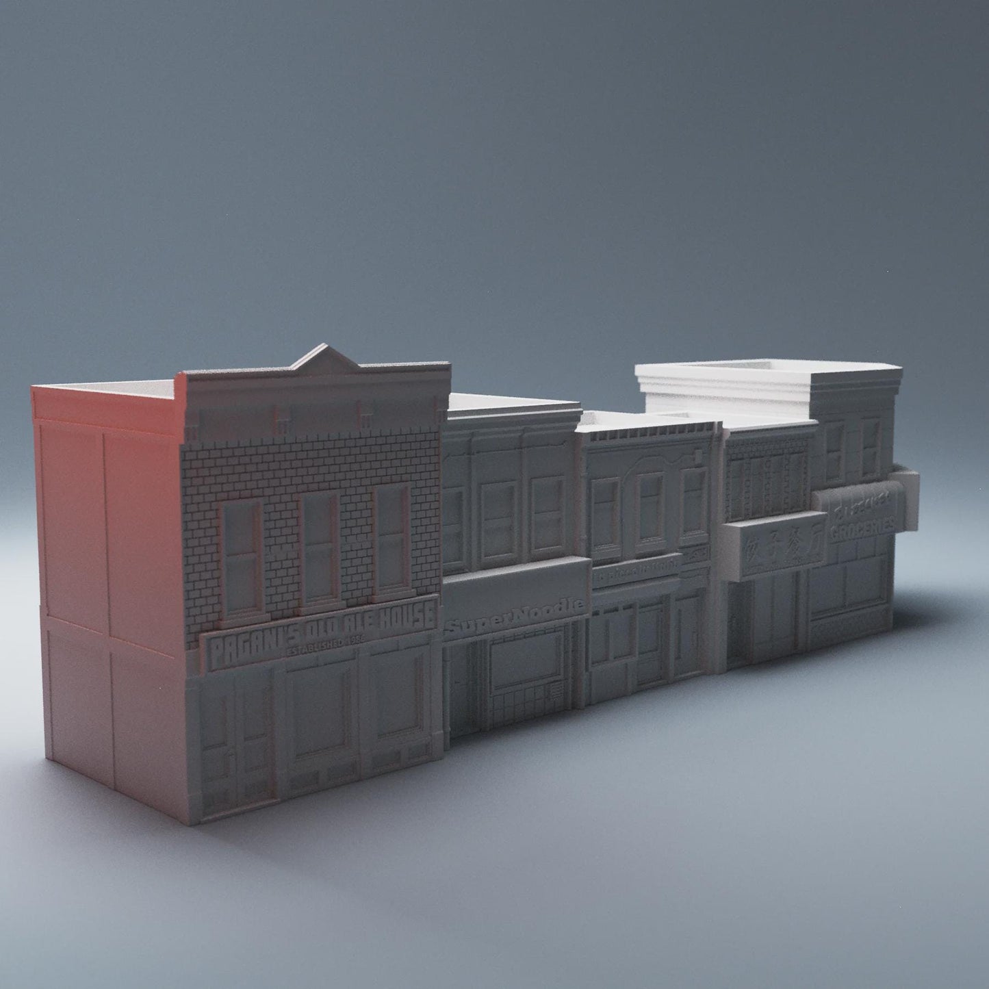 40mm Heroic City Block Terrain – 5 Buildings + 19 Scatter - Northern Foundry