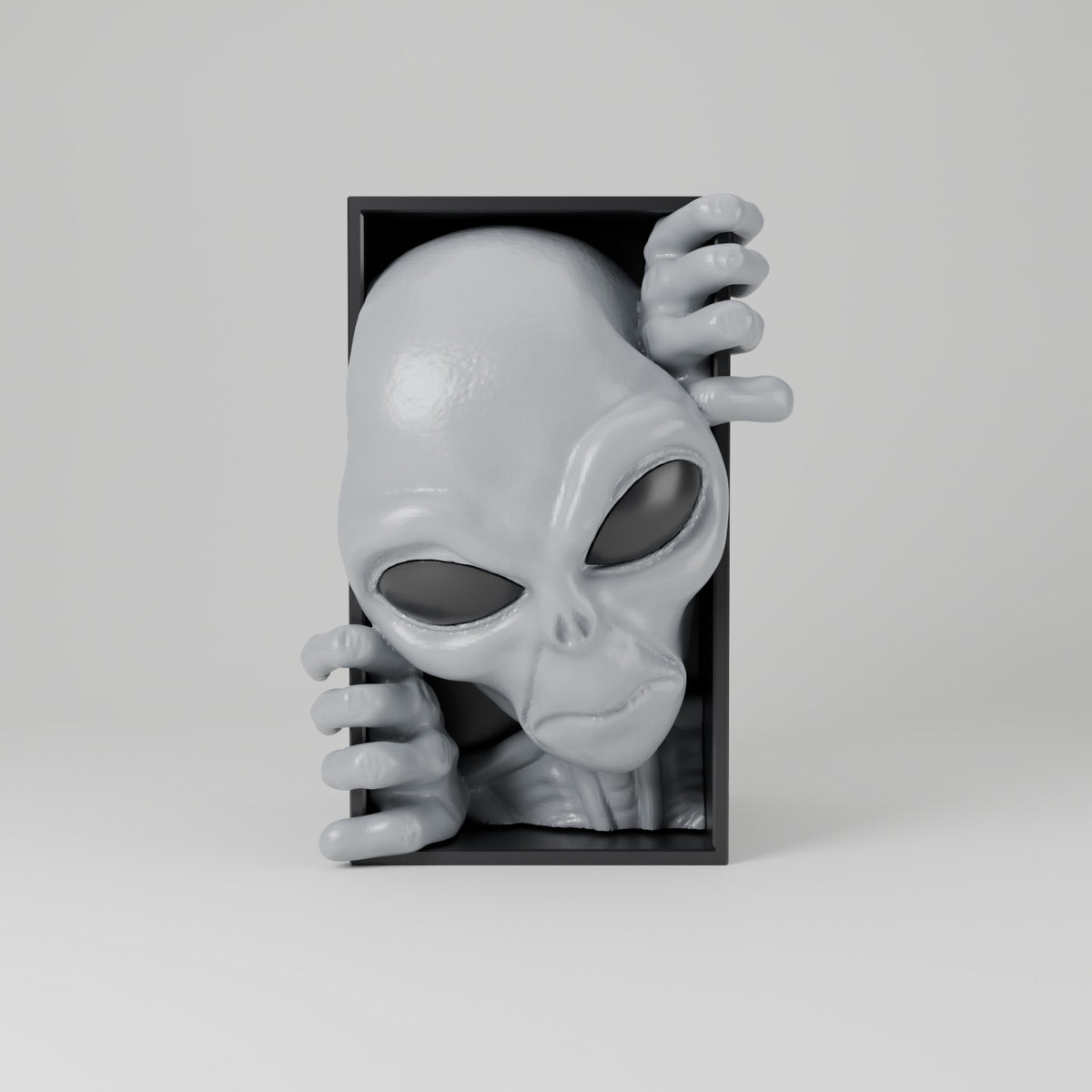 Alien book nook bookshelf insert grey with black eyes