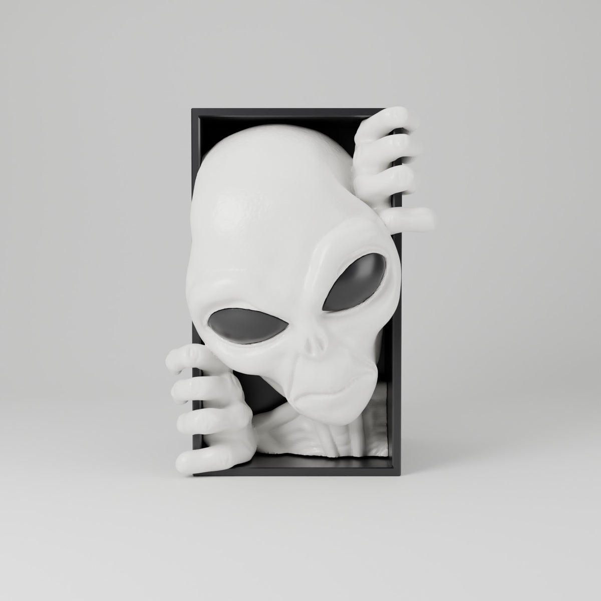 Alien book nook bookshelf insert white with black eyes