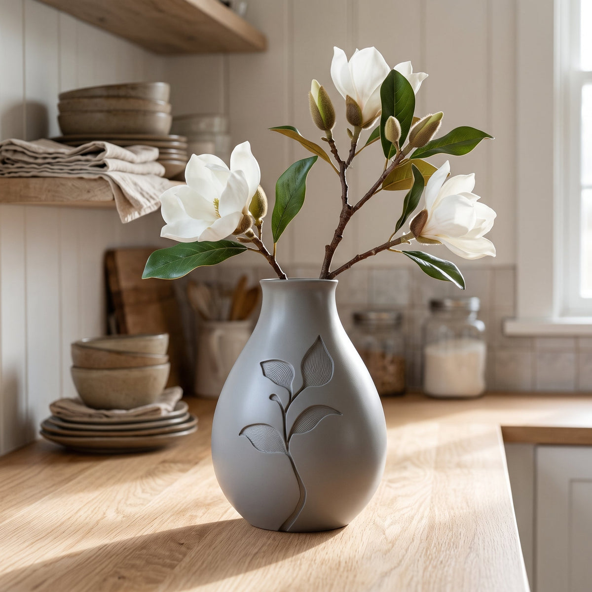 Blossom Bloom Leaf Relief Flower Vase – Modern Sculptural Vase - Northern Foundry
