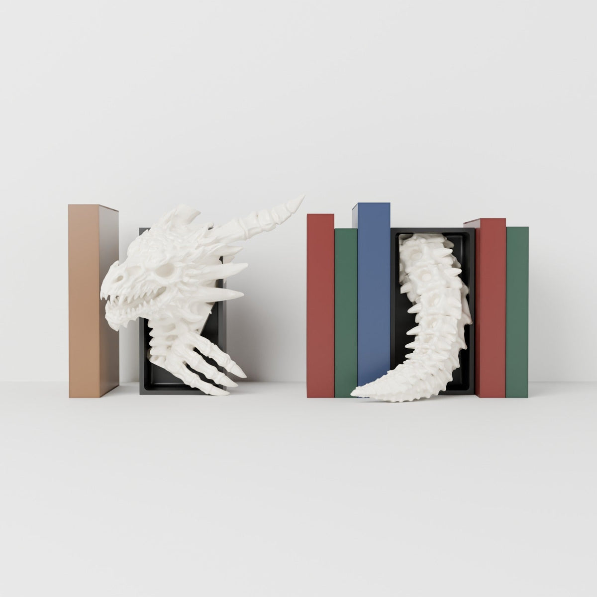 Bone Dragon Book Nook – Skeleton Dragon Head or Tail Bursting from Your Bookshelf - Northern Foundry