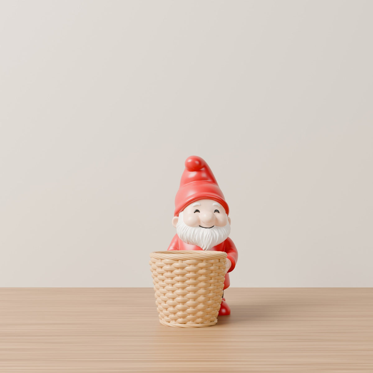 Christmas Gnome Basket Holder – Smiling Santa Gnome with Wicker Basket Planter - Northern Foundry