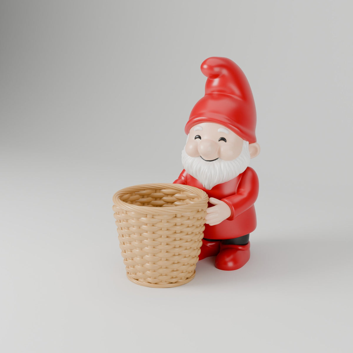 Christmas Gnome Basket Holder – Smiling Santa Gnome with Wicker Basket Planter - Northern Foundry