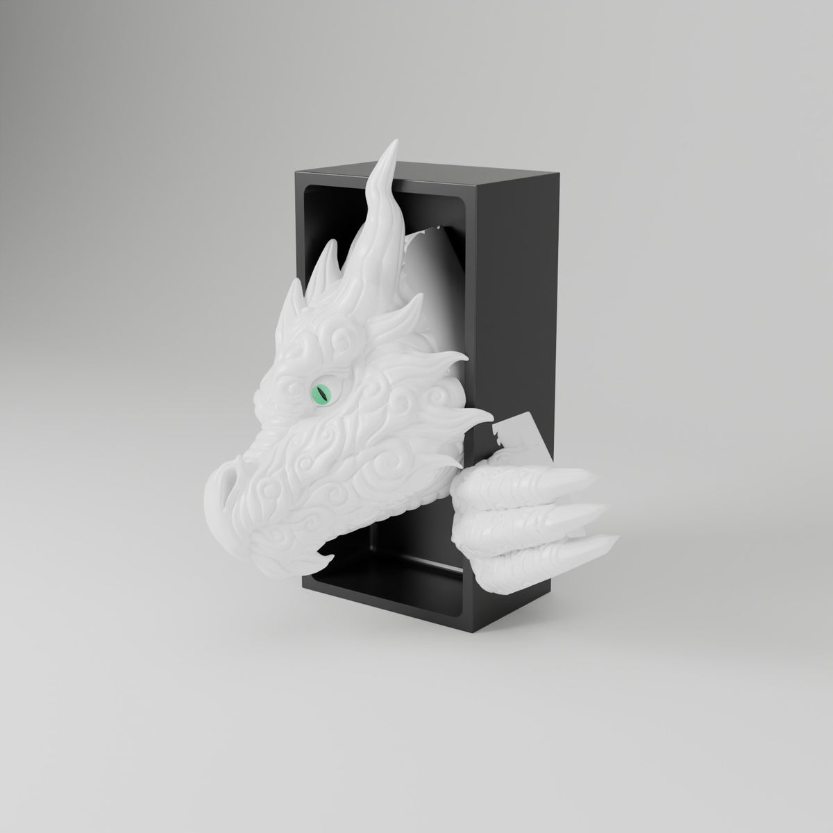 Cloud dragon emerging head book nook pearl white angled view