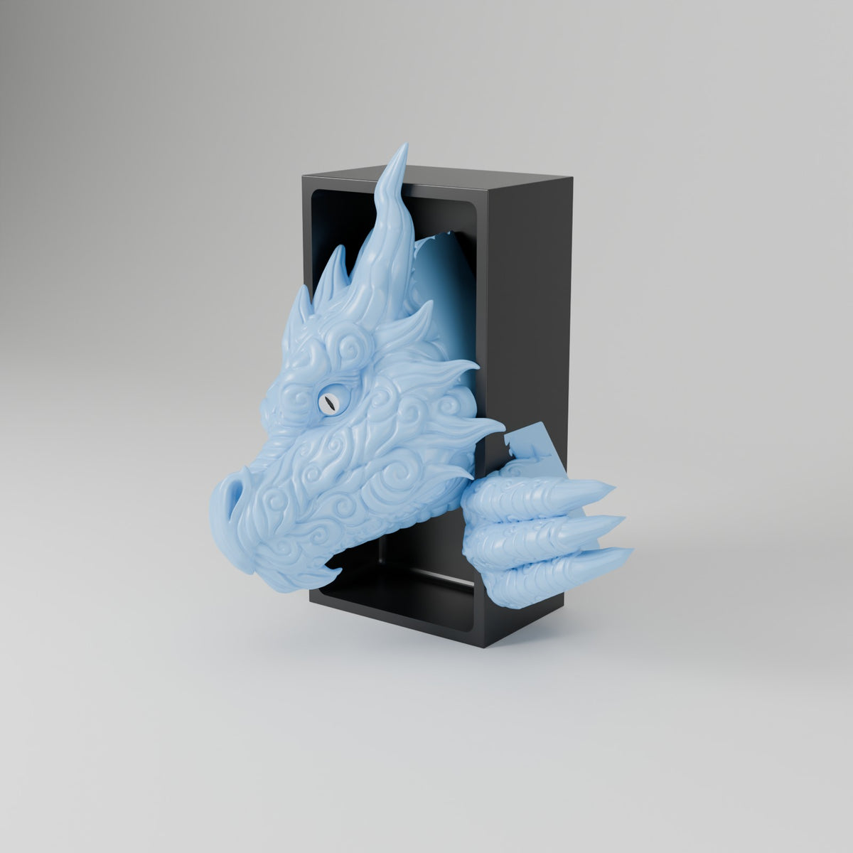 Cloud dragon emerging head book nook sky blue angled view
