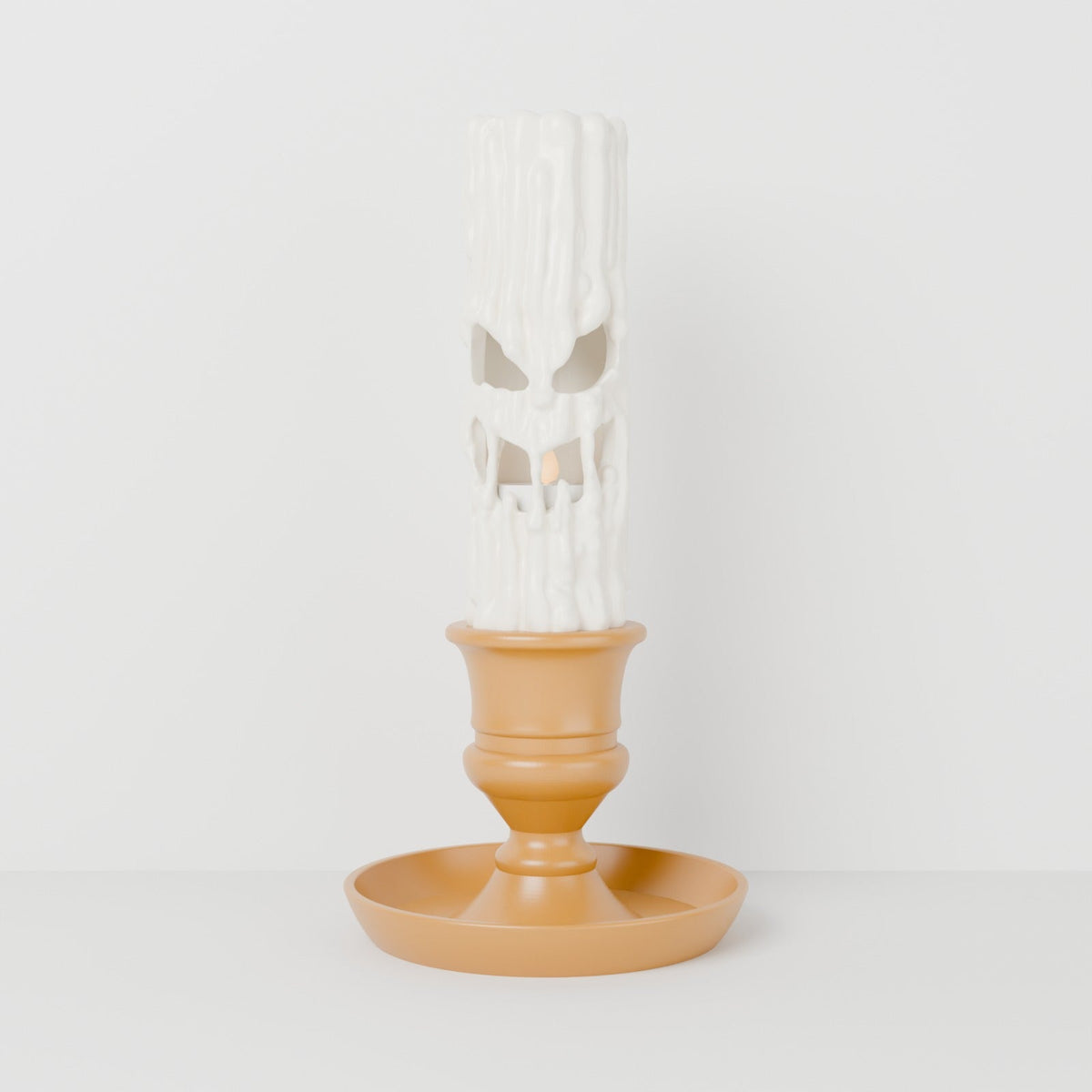 Creepy Face Candle with Candlestick – Dripping Wax LED Candle Lamp, Spooky or Cute Halloween Decor - Northern Foundry