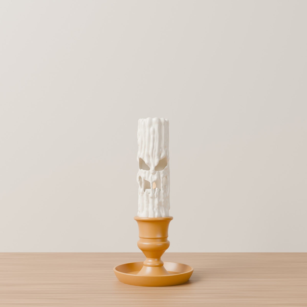 Creepy Face Candle with Candlestick – Dripping Wax LED Candle Lamp, Spooky or Cute Halloween Decor - Northern Foundry