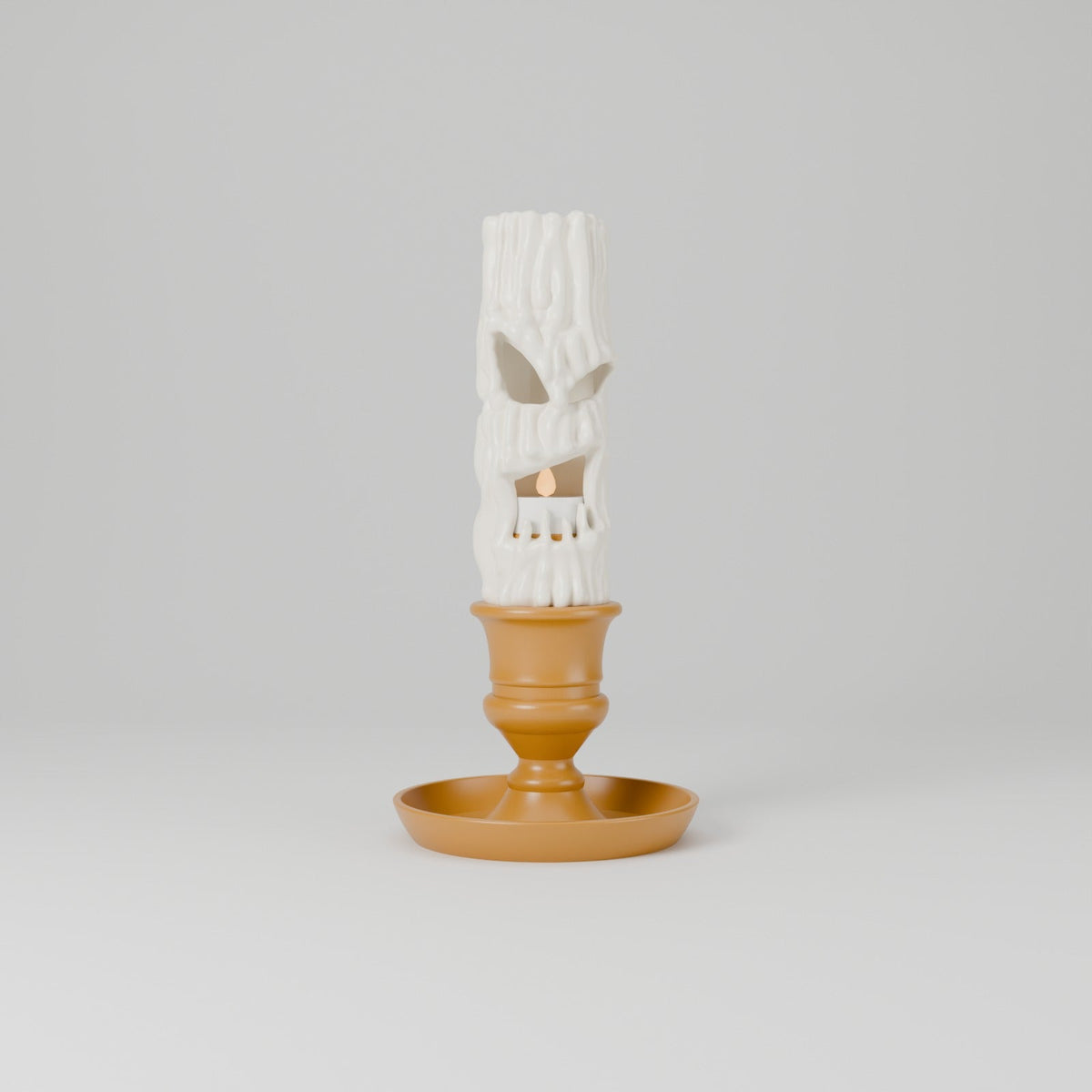 Creepy Face Candle with Candlestick – Dripping Wax LED Candle Lamp, Spooky or Cute Halloween Decor - Northern Foundry