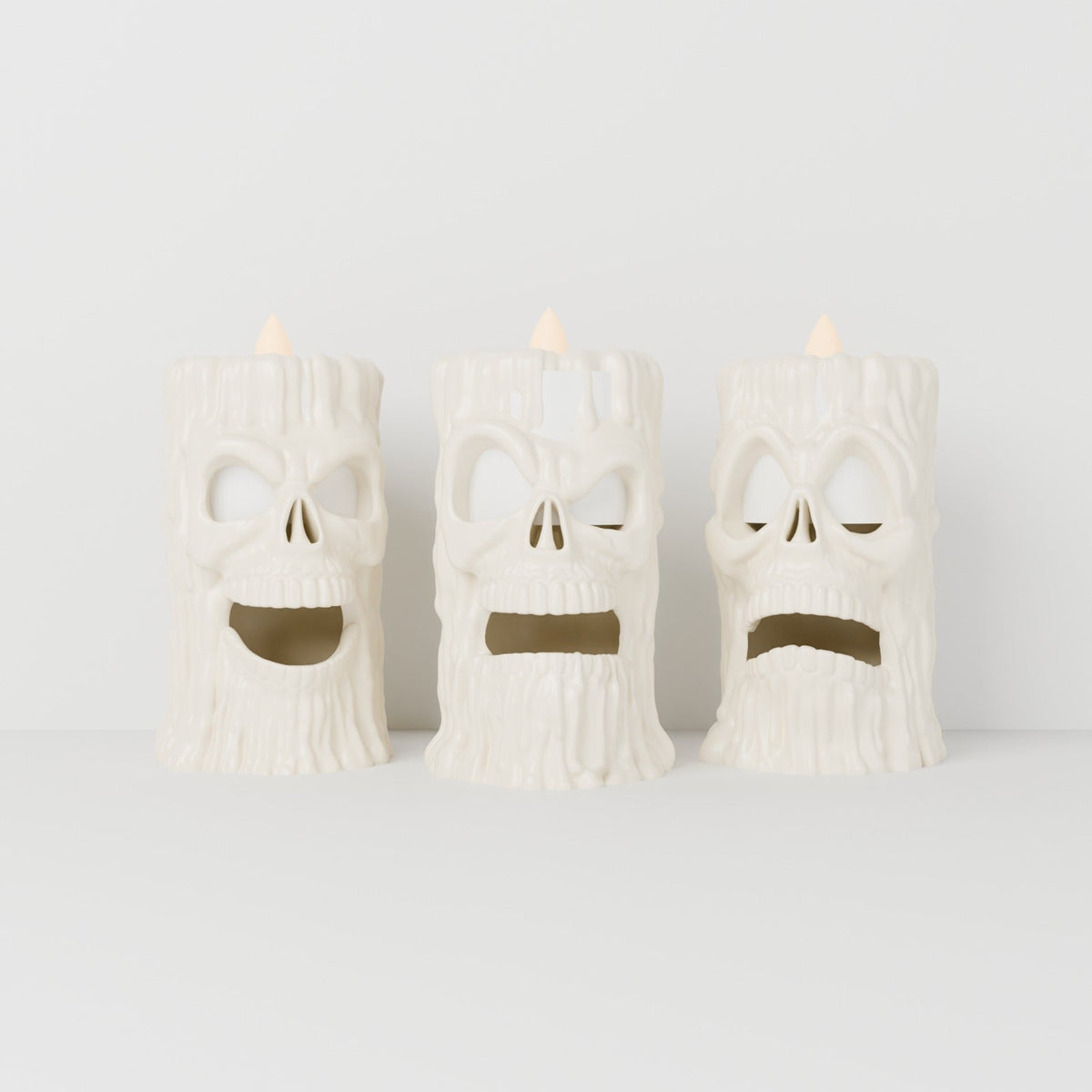 Creepy Skull Candles Set of 3 – Dripping Wax Skull Tealight Holders for Halloween - Northern Foundry