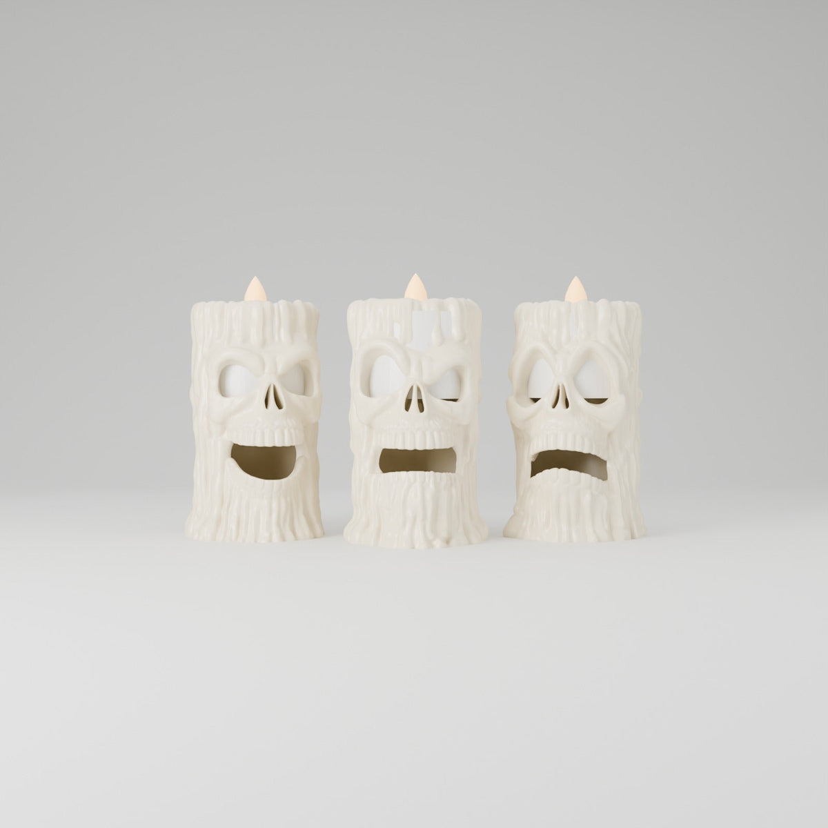 Creepy Skull Candles Set of 3 – Dripping Wax Skull Tealight Holders for Halloween - Northern Foundry