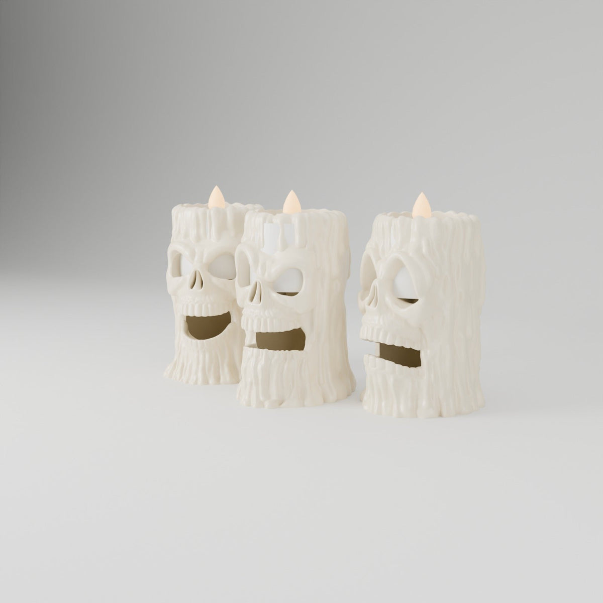 Creepy Skull Candles Set of 3 – Dripping Wax Skull Tealight Holders for Halloween - Northern Foundry