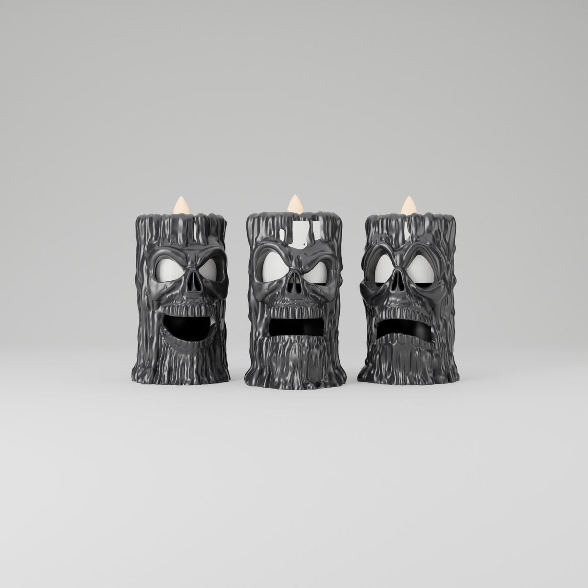 Creepy Skull Candles Set of 3 – Dripping Wax Skull Tealight Holders for Halloween - Northern Foundry
