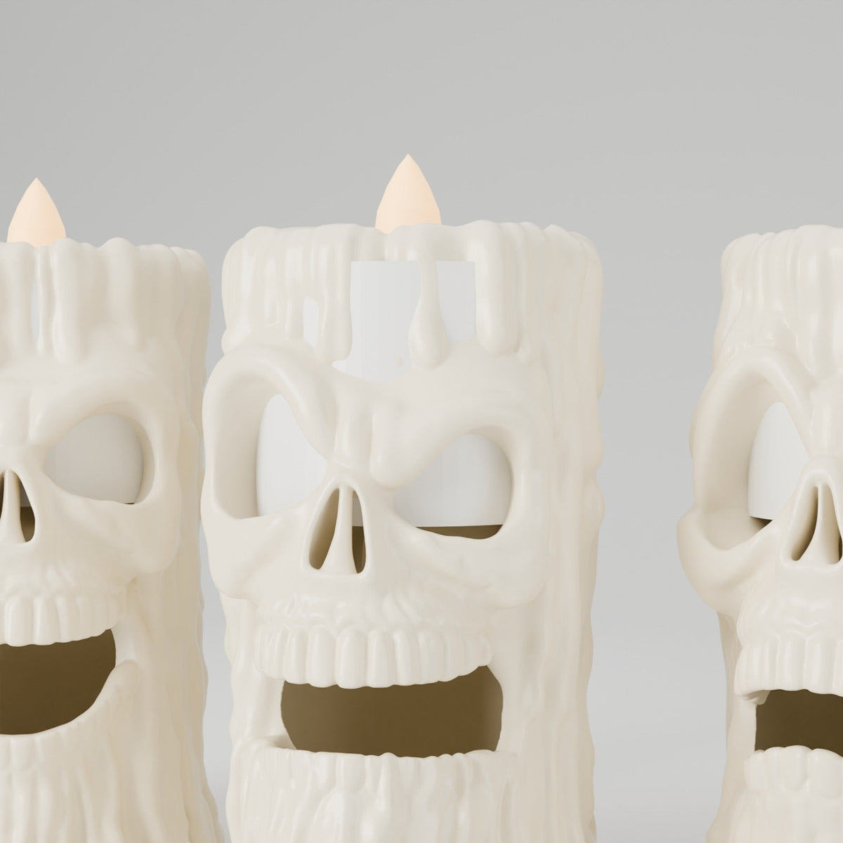 Creepy Skull Candles Set of 3 – Dripping Wax Skull Tealight Holders for Halloween - Northern Foundry