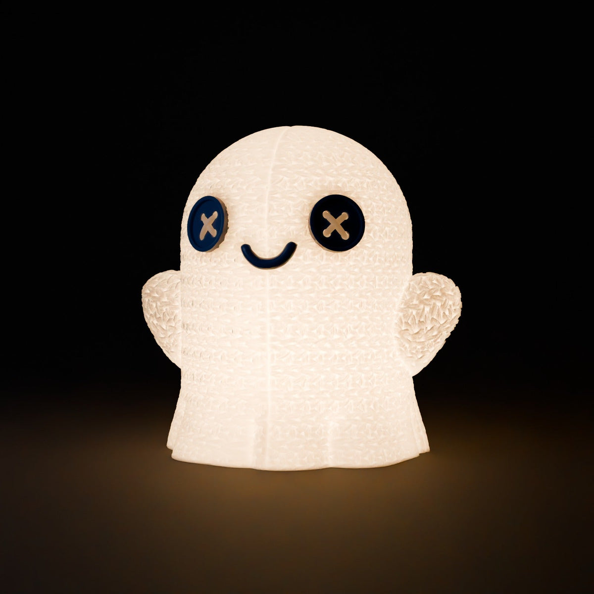 Crochet Ghost Lamp – Cute Knit-Texture Ghost LED Tealight Holder with Button Eyes - Northern Foundry