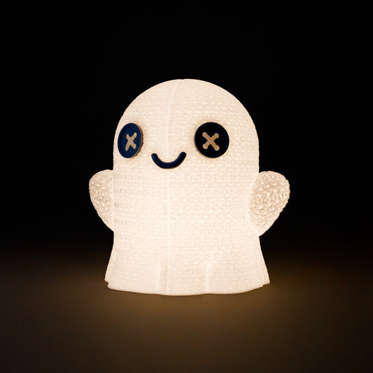 Crochet Ghost Lamp – Cute Knit-Texture Ghost LED Tealight Holder with Button Eyes - Northern Foundry