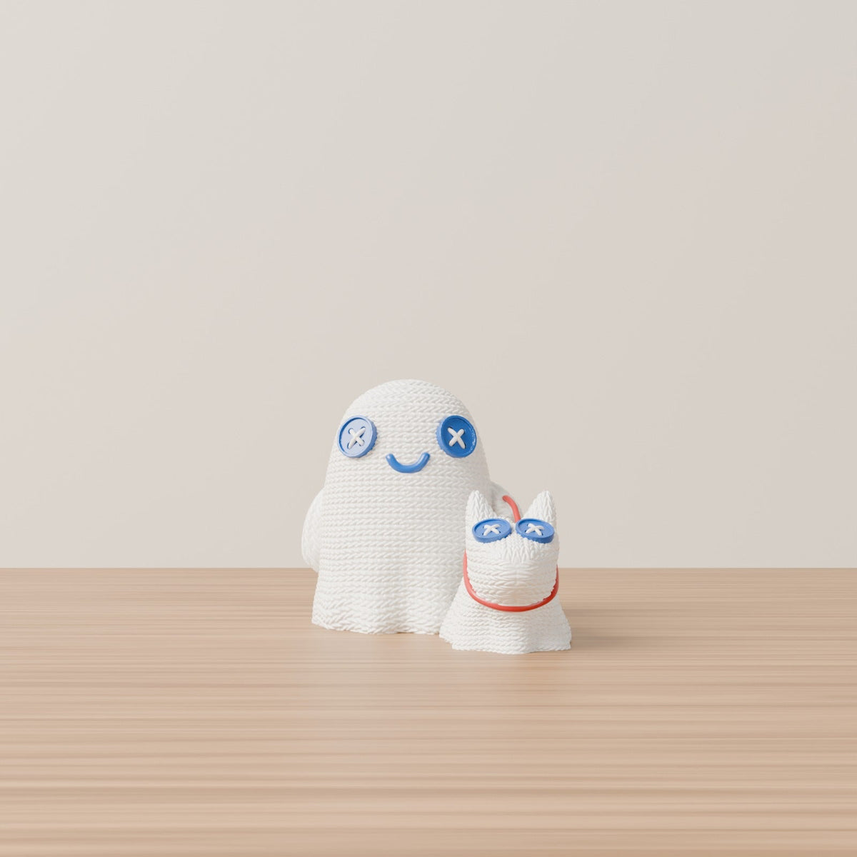 Crochet Ghost with Dog – Cute Knit-Texture Ghost LED Tealight Holder with Ghost Puppy - Northern Foundry