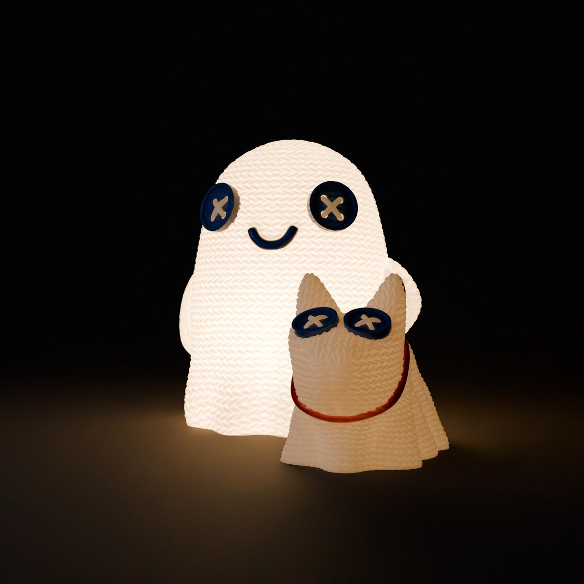Crochet Ghost with Dog – Cute Knit-Texture Ghost LED Tealight Holder with Ghost Puppy - Northern Foundry