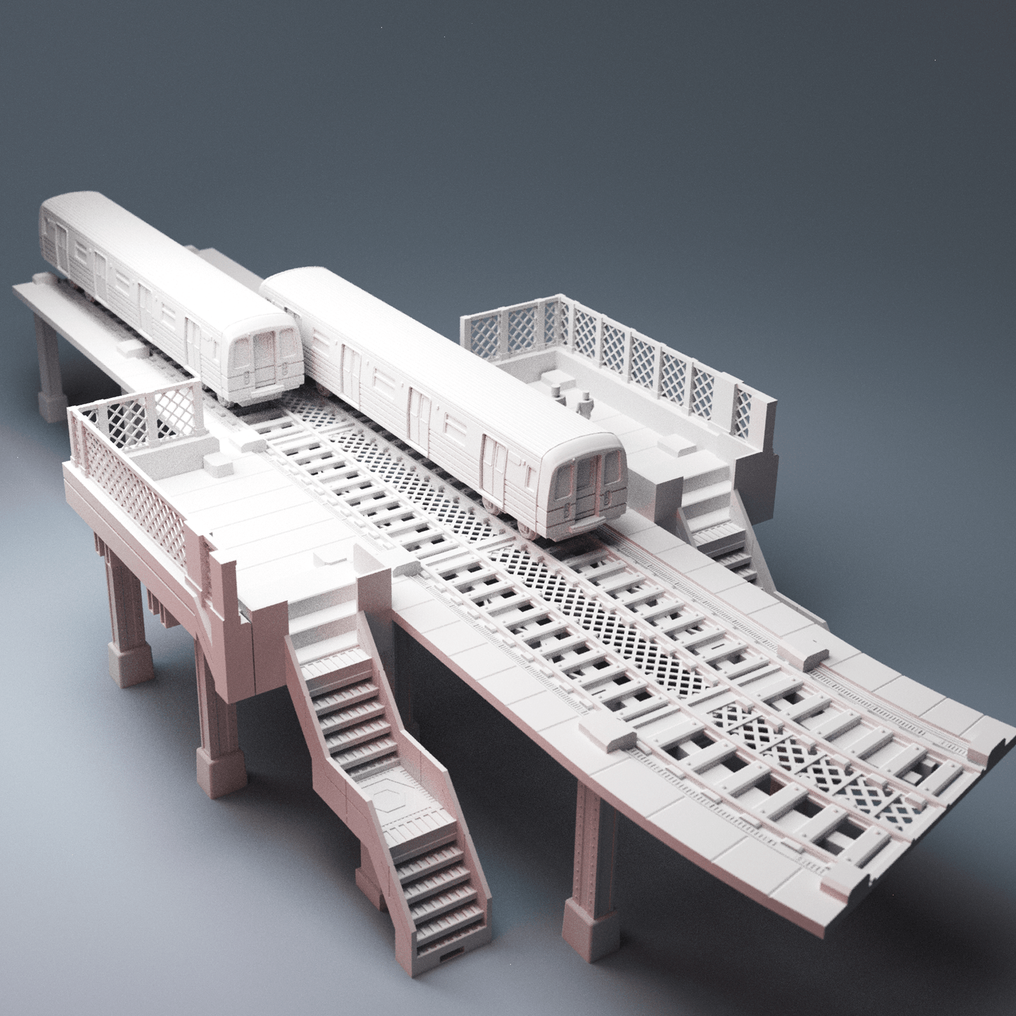 Cyberpunk Elevated Transit Bundle – Trainline + Modular Stairs & Walkways (28mm/40mm) - Northern Foundry