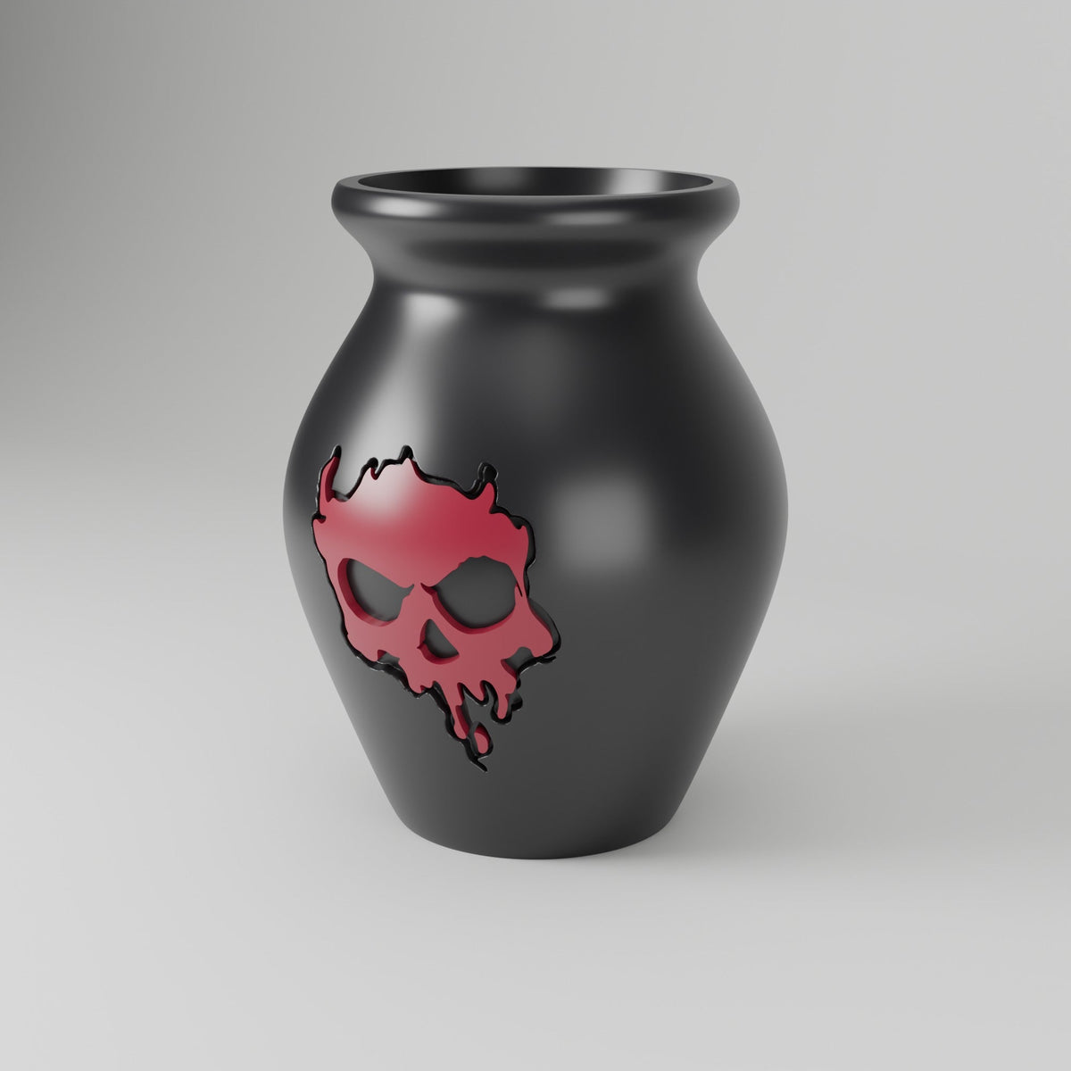 Dark Skull Vase – Black Gothic Urn Vase with Burgundy Skull - Northern Foundry
