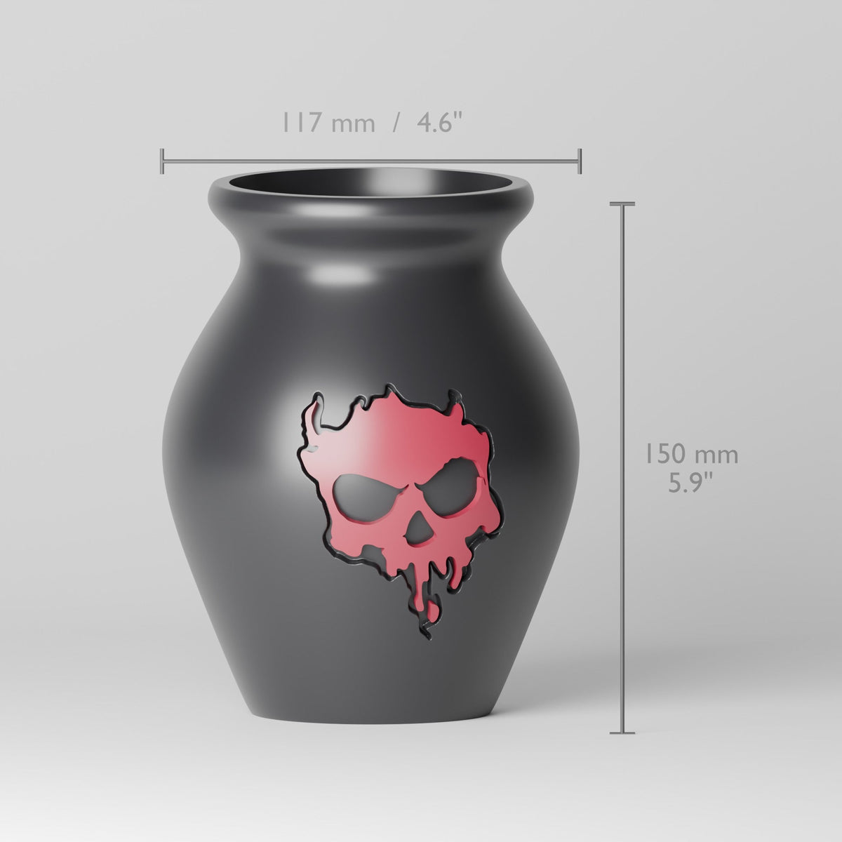 Dark Skull Vase – Black Gothic Urn Vase with Burgundy Skull - Northern Foundry