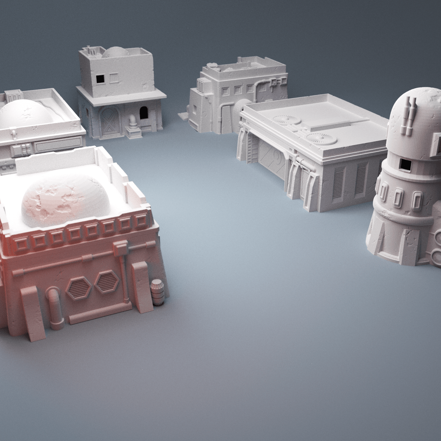 Desert Spaceport Terrain Bundle – 7 Sci-Fi Buildings (28mm/40mm, Star Wars Legion) - Northern Foundry