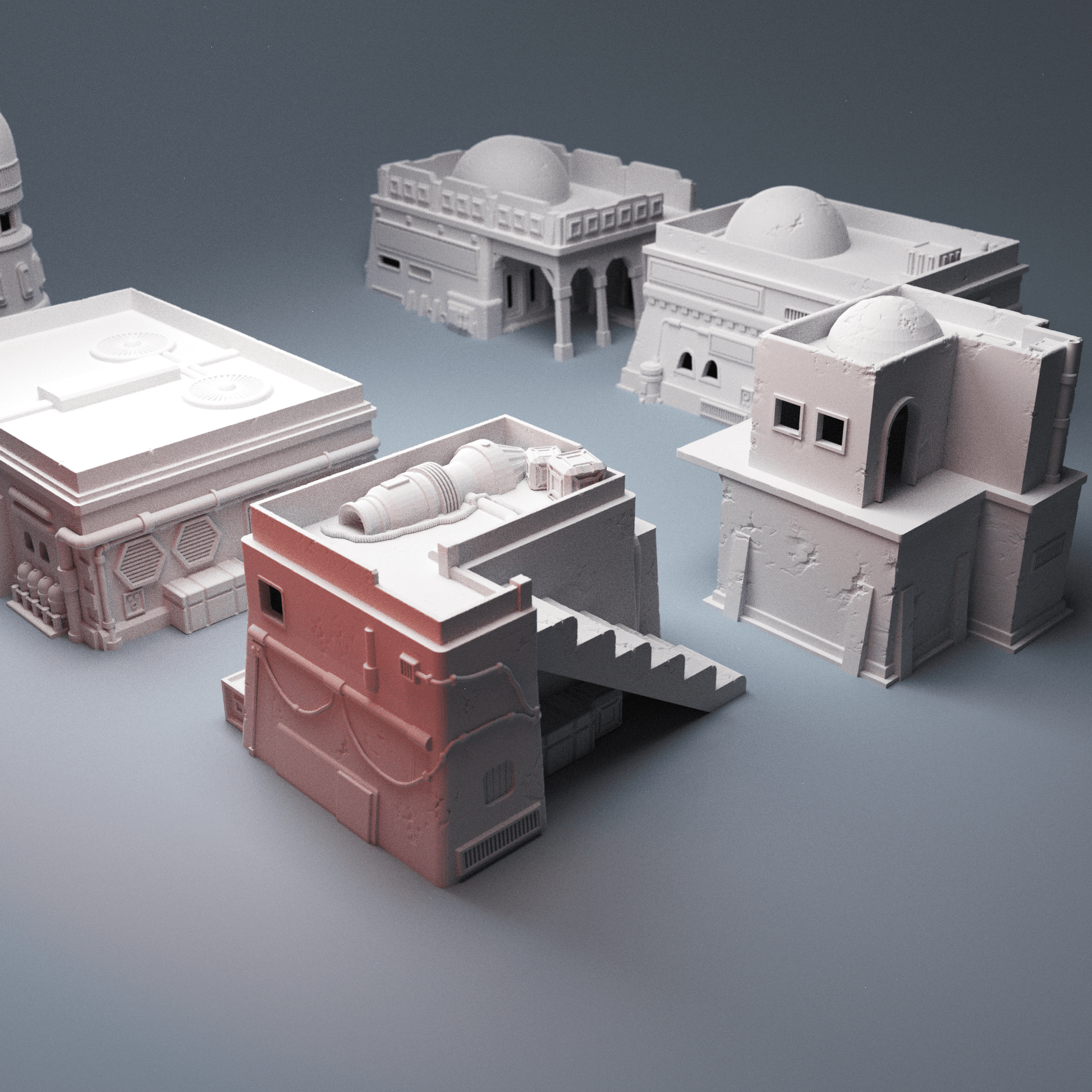 Desert Spaceport Terrain Bundle – 7 Sci-Fi Buildings (28mm/40mm, Star Wars Legion) - Northern Foundry