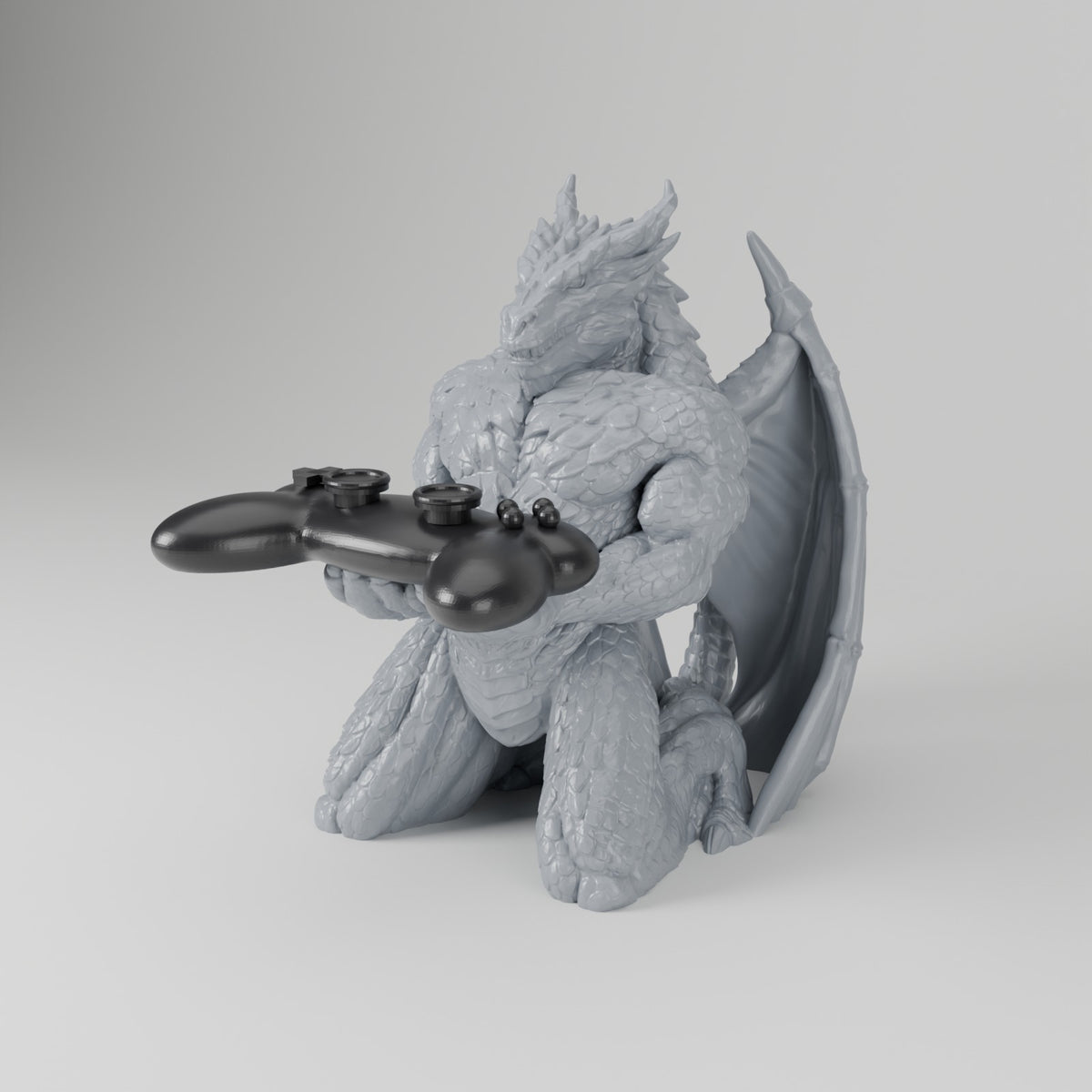 Dragon controller stand with controller controller stand silver grey angled view
