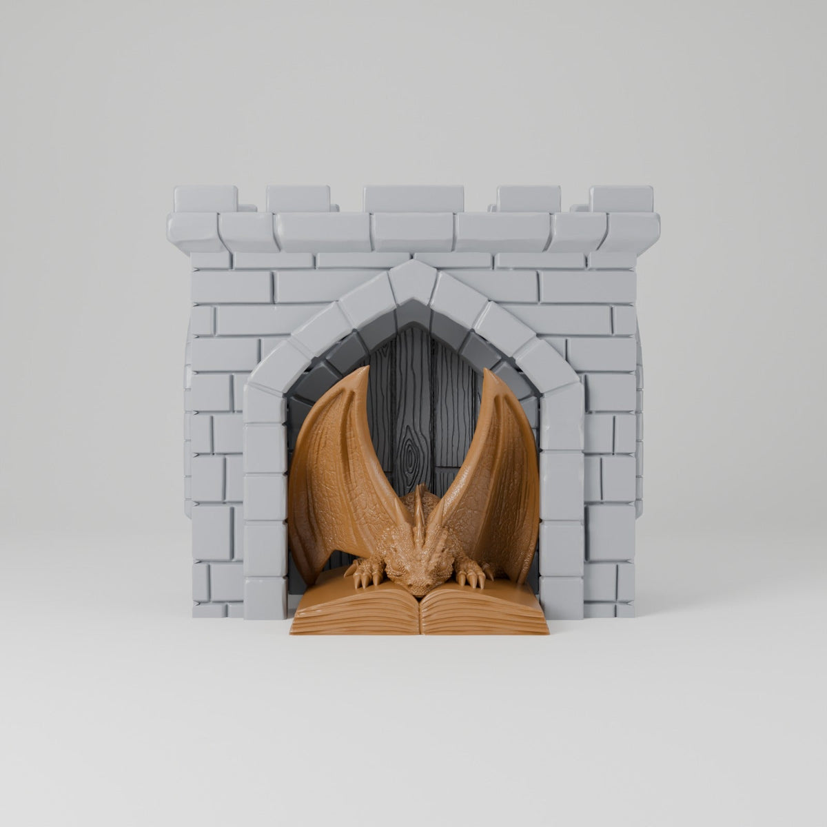 Dragon Library Book Nook – Castle Gate Bookend with a Reading Dragon - Northern Foundry