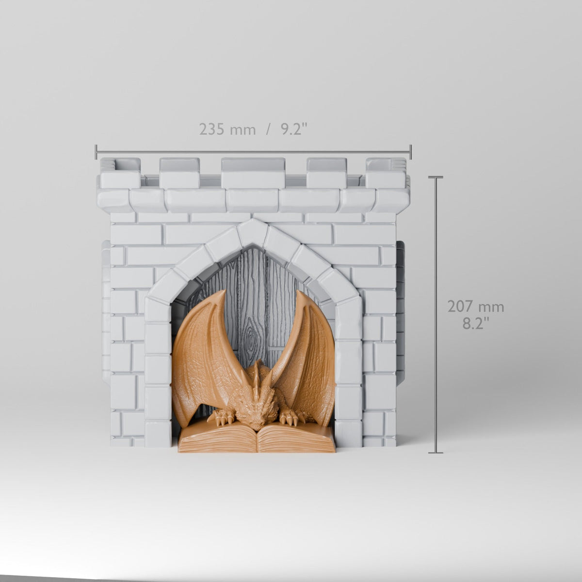 Dragon Library Book Nook – Castle Gate Bookend with a Reading Dragon - Northern Foundry