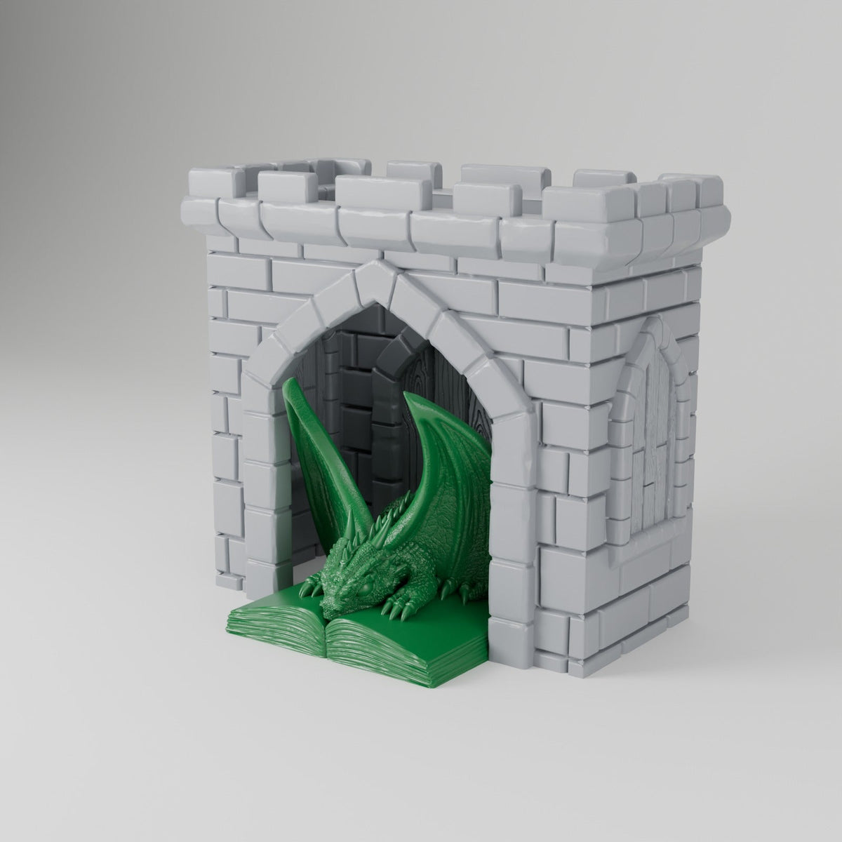Dragon Library Book Nook – Castle Gate Bookend with a Reading Dragon - Northern Foundry