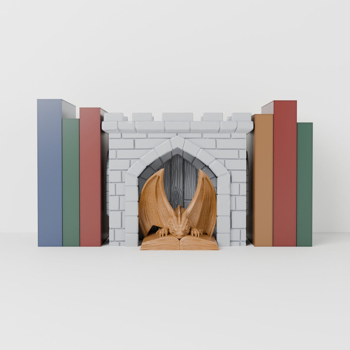 Dragon Library Book Nook – Castle Gate Bookend with a Reading Dragon - Northern Foundry