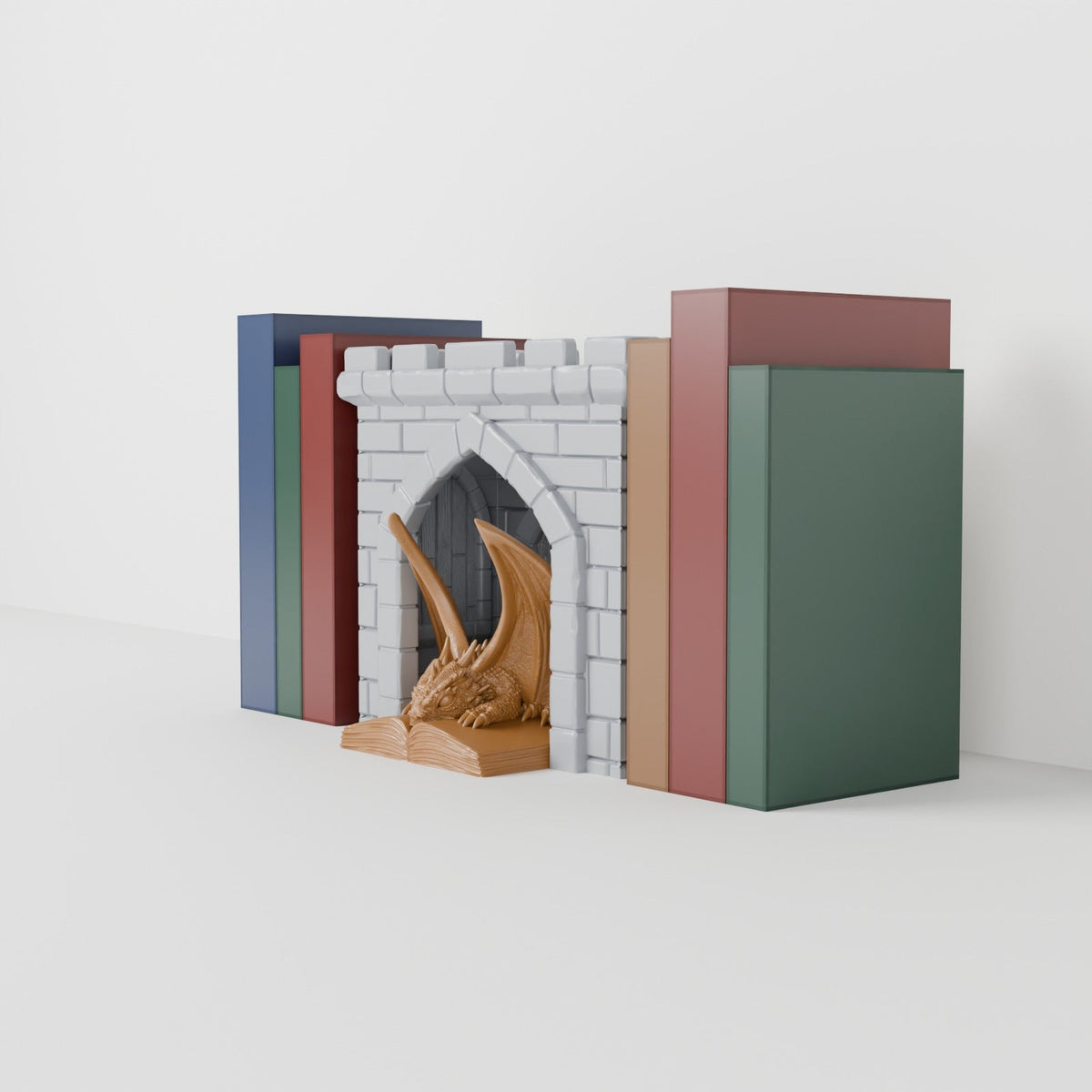 Dragon Library Book Nook – Castle Gate Bookend with a Reading Dragon - Northern Foundry