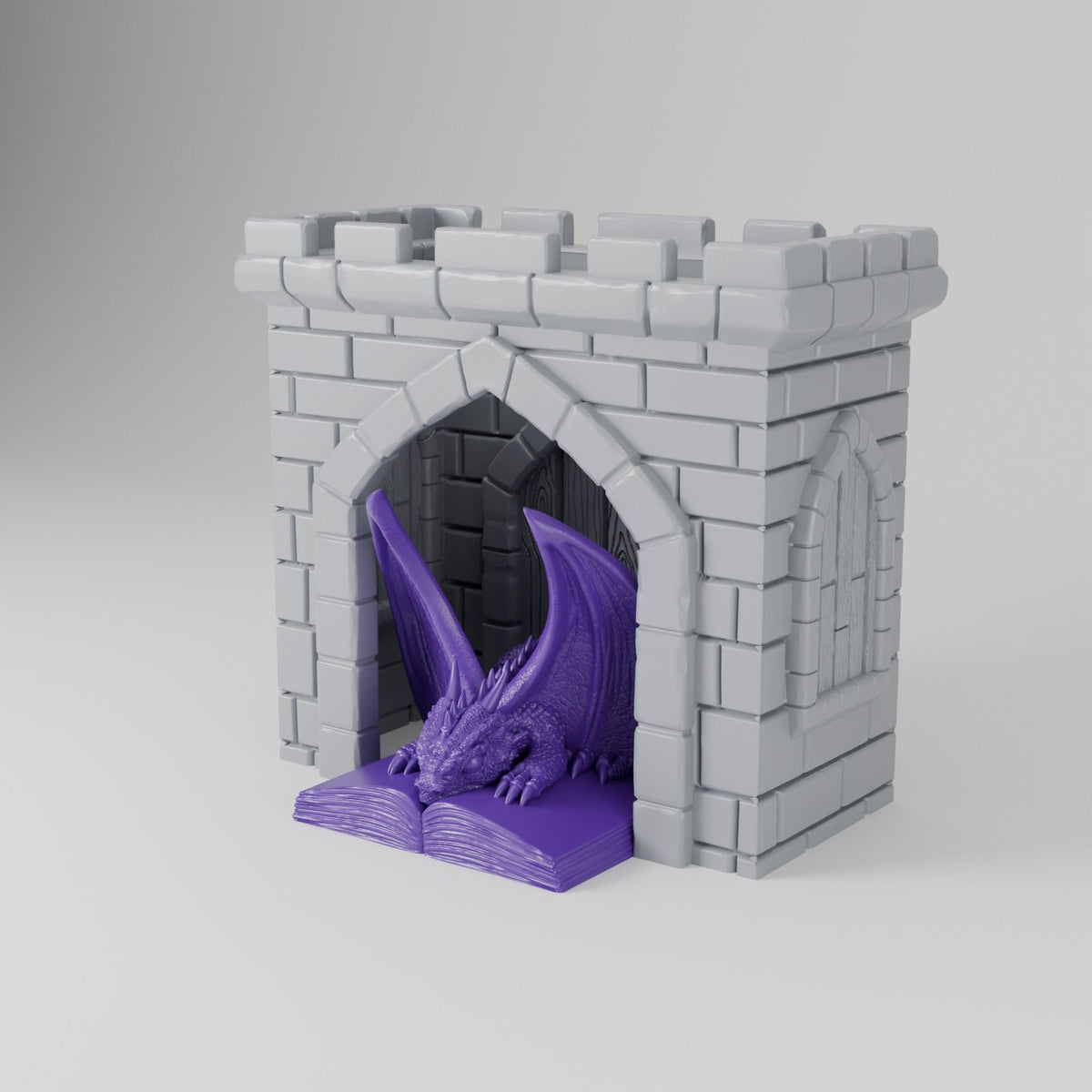 Dragon Library Book Nook – Castle Gate Bookend with a Reading Dragon - Northern Foundry