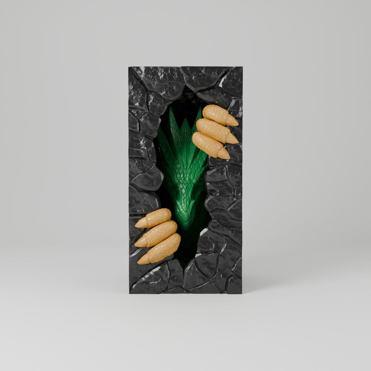 Dragon Portal Book Nook – Dragon Clawing Through a Stone Wall Bookshelf Insert - Northern Foundry
