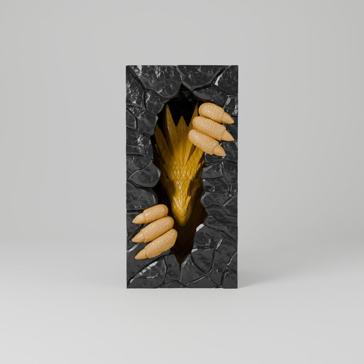Dragon Portal Book Nook – Dragon Clawing Through a Stone Wall Bookshelf Insert - Northern Foundry
