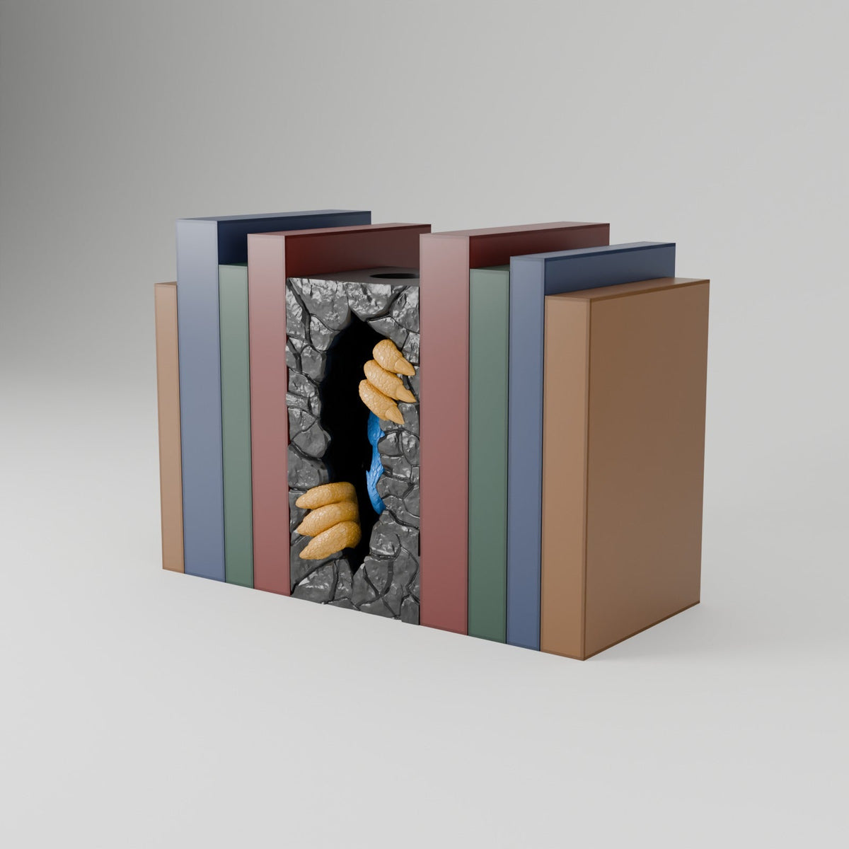 Dragon Portal Book Nook – Dragon Clawing Through a Stone Wall Bookshelf Insert - Northern Foundry
