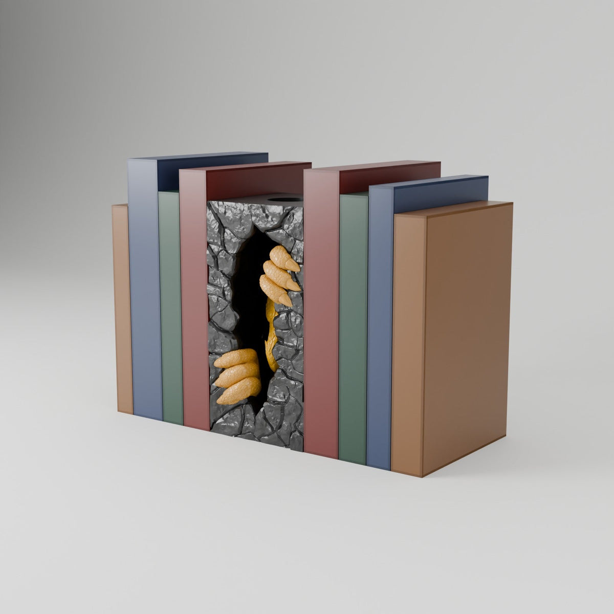 Dragon Portal Book Nook – Dragon Clawing Through a Stone Wall Bookshelf Insert - Northern Foundry