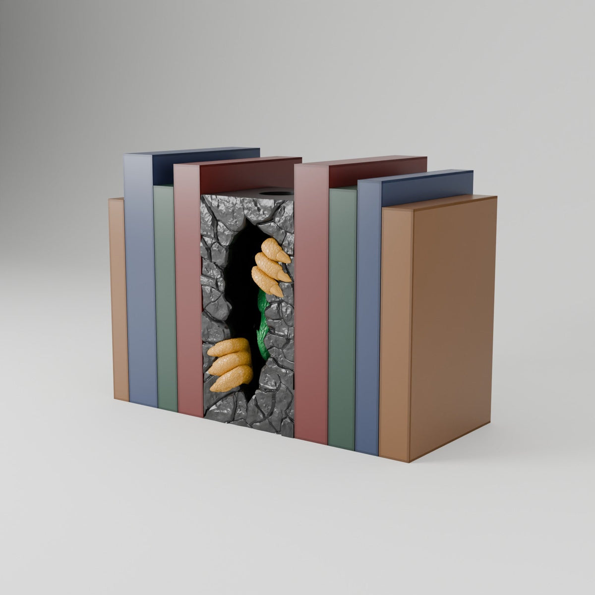 Dragon Portal Book Nook – Dragon Clawing Through a Stone Wall Bookshelf Insert - Northern Foundry