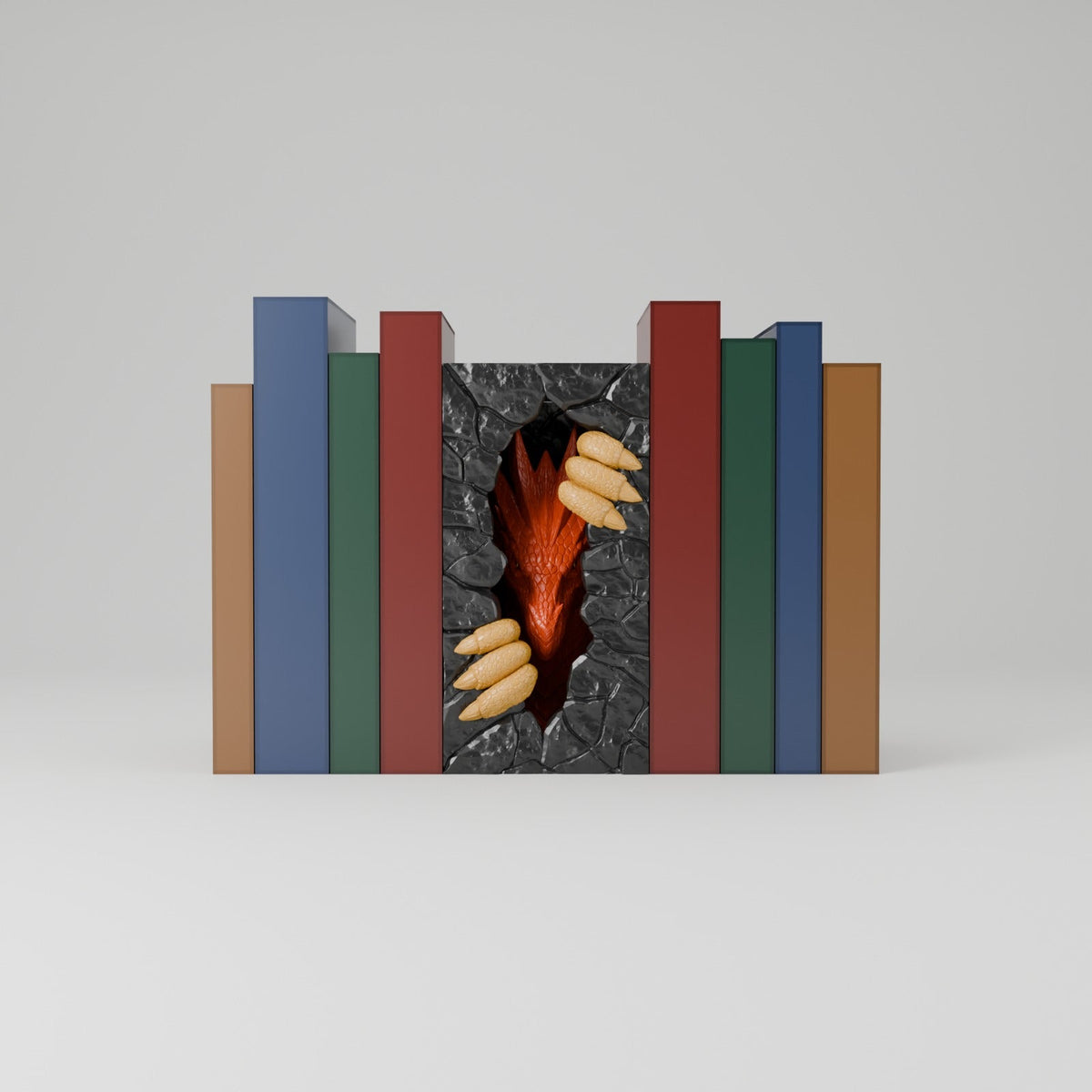Dragon Portal Book Nook – Dragon Clawing Through a Stone Wall Bookshelf Insert - Northern Foundry