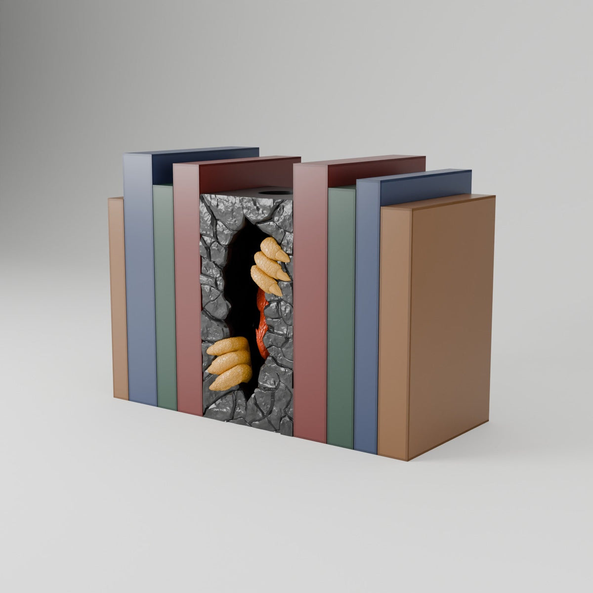 Dragon Portal Book Nook – Dragon Clawing Through a Stone Wall Bookshelf Insert - Northern Foundry