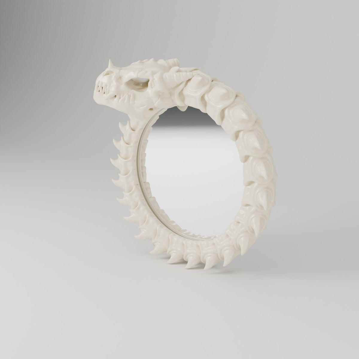Dragon skeleton mirror wall mirror bone white angled view