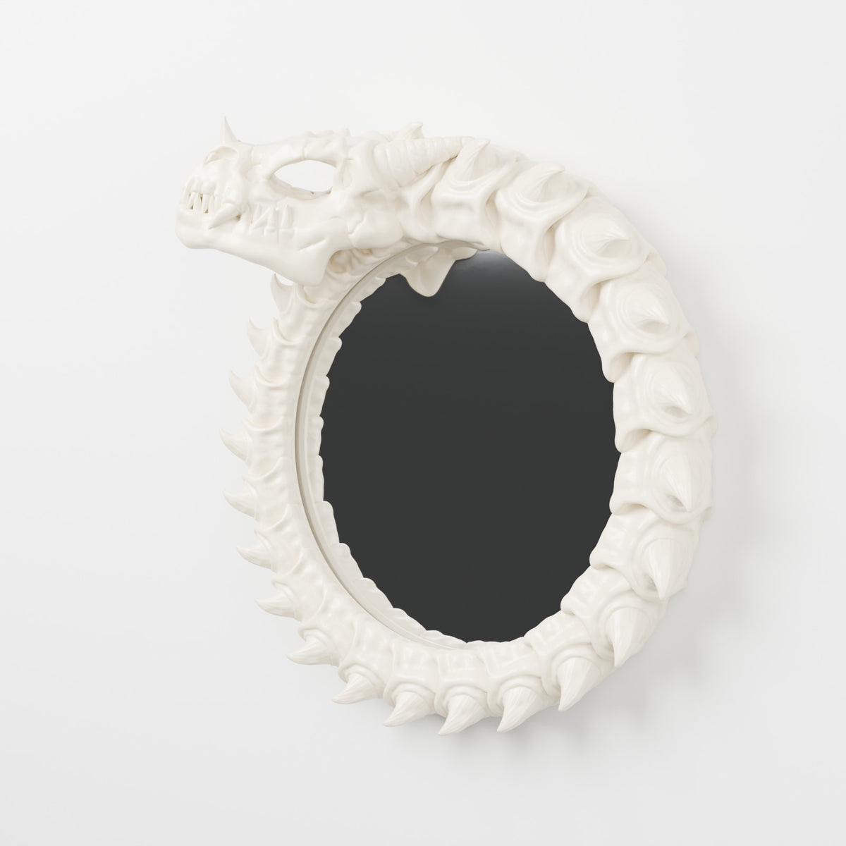 Dragon skeleton mirror wall mirror bone white on white wall three quarter