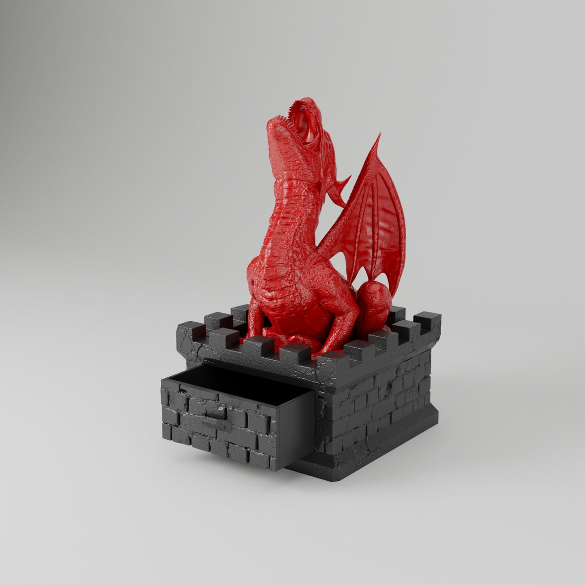 Dragon Vault Dice Tower – Dragon on a Castle Tower with a Dice Drawer - Northern Foundry