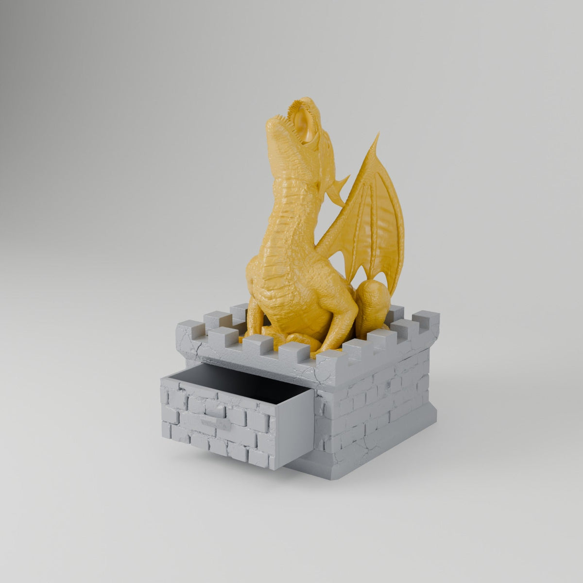Dragon Vault Dice Tower – Dragon on a Castle Tower with a Dice Drawer - Northern Foundry