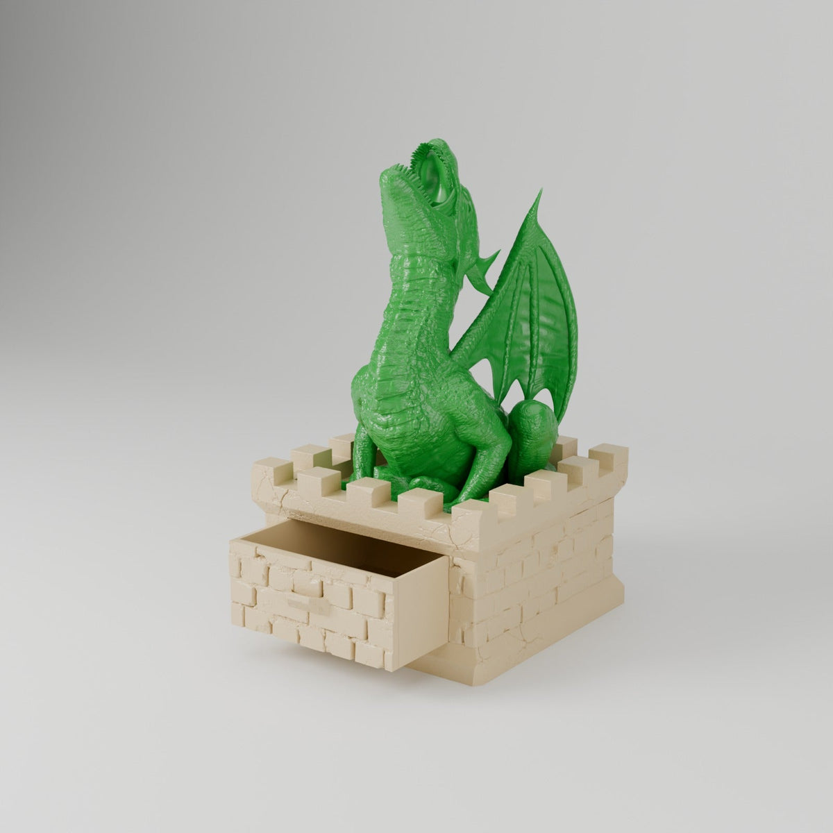 Dragon Vault Dice Tower – Dragon on a Castle Tower with a Dice Drawer - Northern Foundry