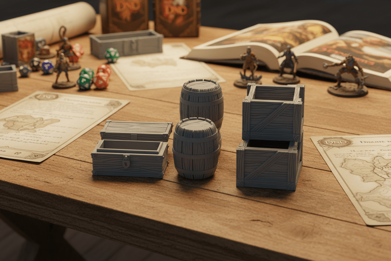 Dragonlock Dungeon Scatter Terrain Bundle | Crates, Barrels, Altars & Coffins | D&D 28mm Cover & Objectives - Northern Foundry