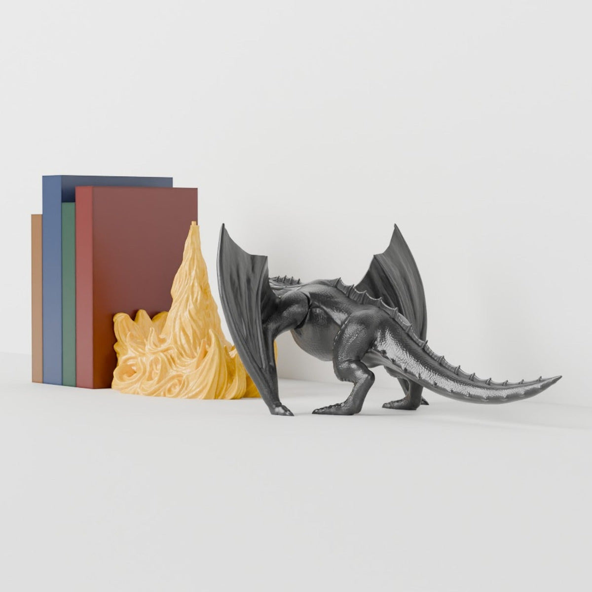 Dragon's Breath Bookend – Fire-Breathing Dragon and Flame Book Ends - Northern Foundry