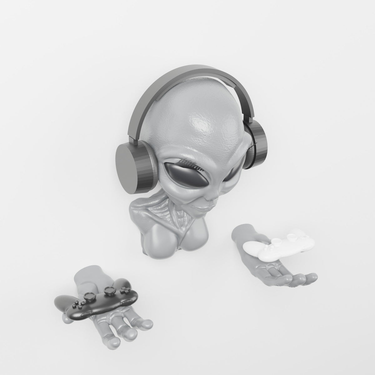Female Alien Bust Wall Mount with Hands – Headset & Controller Holder - Northern Foundry